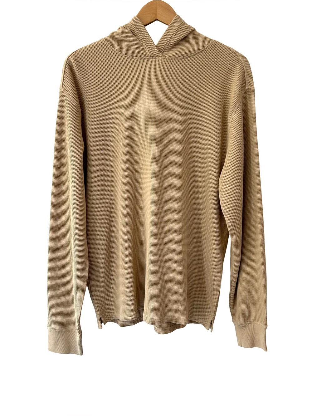 Pact men’s Waffle Knit Thermal oversized hoodie pullover M sesame cotton NWOT